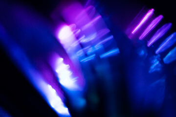 Blur neon light. Lens flare overlay. Bokeh fluorescent flash gleam.