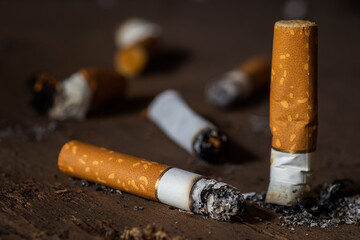 World No Tobacco Day Concept Stop Smoking.tobacco cigarette butt on the floor