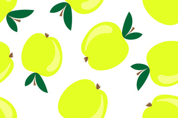 Green apple pattern. Seamless decorative background with green apples. Bright summer design