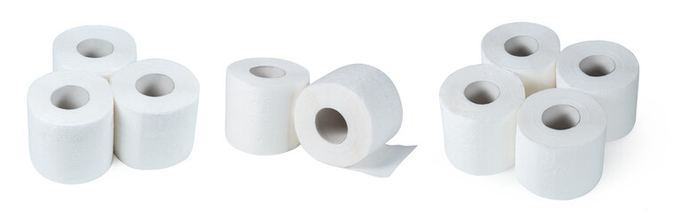 set of toilet paper on white background