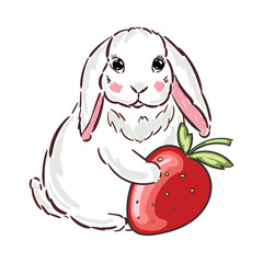 Cute girl baby bunny with strawberry print vector illustration
