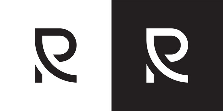 Minimal RP logo. Icon of a PR letter on a luxury background. Logo idea based on the RP monogram initials. Professional variety letter symbol and PR logo on black and white background.