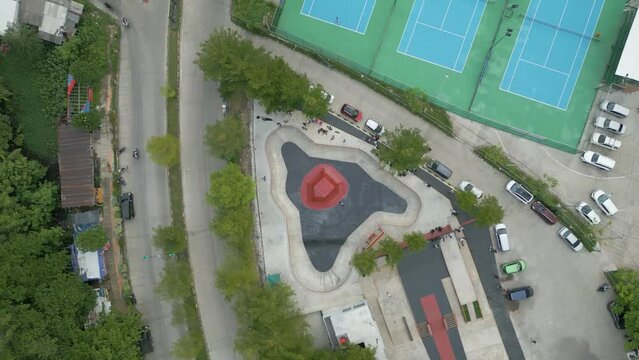 Aerial video skatepark which was built in the area of the wibawamukti football stadium, is a playground as well as a training ground for young people, especially