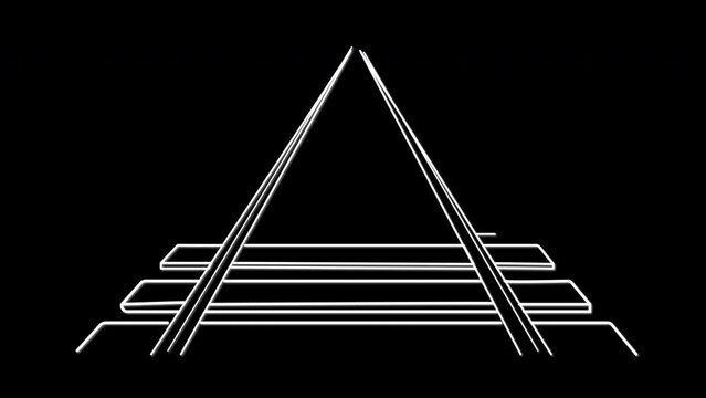 Railway road, rails and sleepers self drawing animation. Line art. Black ba.ckground.