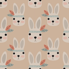 Cute Rabbit  vector ilustration seamless patern.Great for textile,fabric,wrapping paper,and any print.Vintages style.