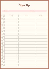 Minimalist Clean Sign Up Sheet Form