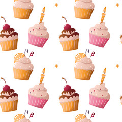 seamless background with cupcakes, seamless pattern with cupcakes