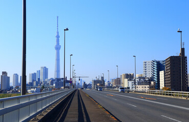 橋の上から眺める東京の都市風景