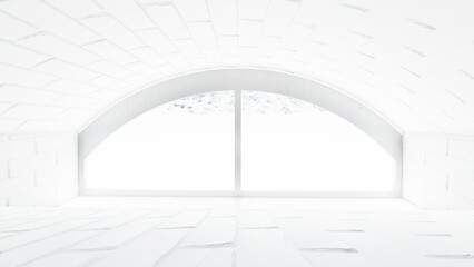 Architecture background white interior with panoramic window 3d render
