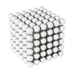 White spheres forming a cube shape on transparent background.