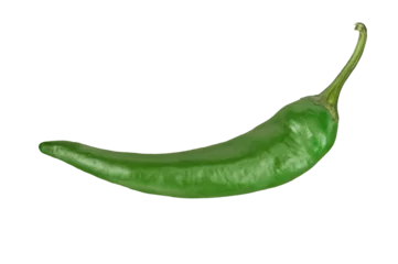 Poster Green chili pepper isolated on transparent background closeup. © Alex Birch