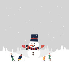 Collection of beautiful decorations for Winter. Set of holiday ornaments. snowman, winter, background, village, snow, Xmas design. Colored vector illustration in flat cartoon style.