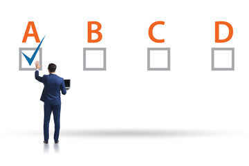 Multiple choice test question concept with business people