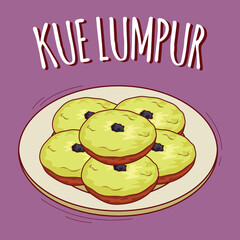 Kue Lumpur illustration Indonesian food with cartoon style