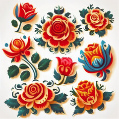 planche de roses folk retro