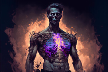 zombie undead person man, evil monster portrait, glowing chest, illustration art style 