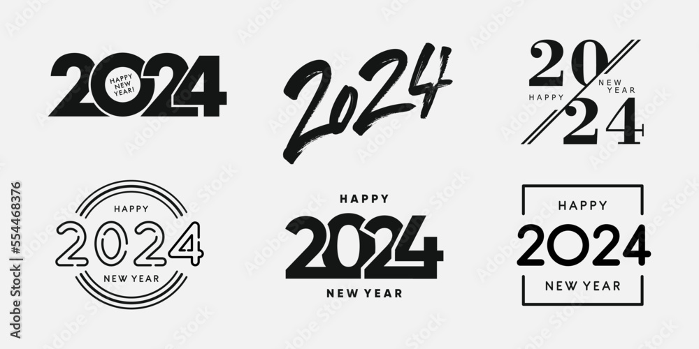 Fototapete big set of 2024 happy new year logo text design. 2024 number design template. collection of 2024 hap