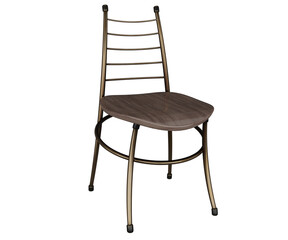 3d rendering modern chair with wooden seat and gold metal base