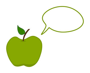 A juicy fruit of a green apple with talking bubble