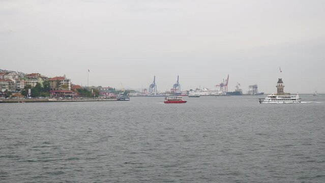 day time istanbul city bosphorus ferry ride port view passenger pov panorama 4k turkey