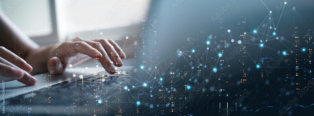 Wall mural digital technology, internet network connection, big data, digital marketing iot internet of things.