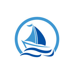 Sailboat boat on sea ocean wave with logo design