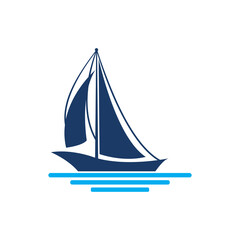 Sailboat boat on sea ocean wave with logo design