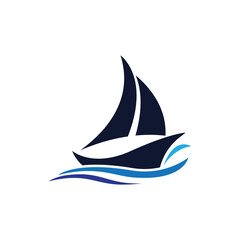 Sailboat boat on sea ocean wave with logo design