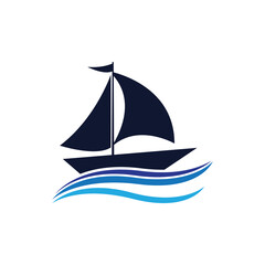 Sailboat boat on sea ocean wave with logo design