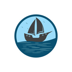 Sailboat boat on sea ocean wave with logo design