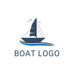 Sailboat boat on sea ocean wave with logo design