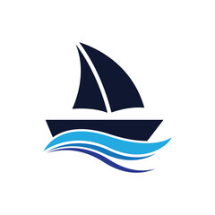 Sailboat boat on sea ocean wave with logo design