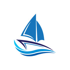 Sailboat boat on sea ocean wave with logo design
