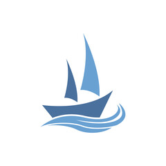 Sailboat boat on sea ocean wave with logo design
