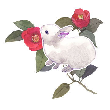 卯年　うさぎの水彩イラストの年賀状