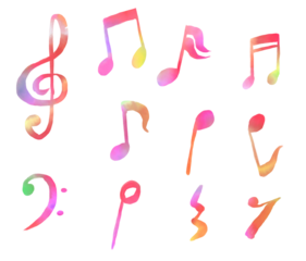 カラフルな水彩の音符(赤)透過PNG