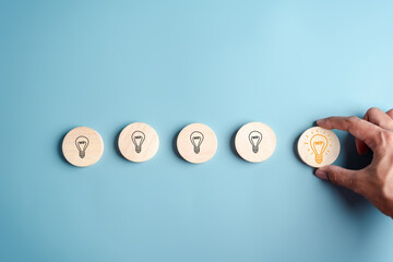 Light bulb icon with lighting which for mind, creative, idea, innovation, motivation, hand...
