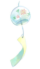 風に揺れる風鈴の水彩イラスト(透過PNG) © calmspring