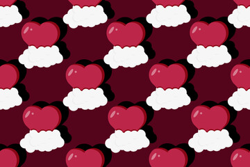 Valentine wrapping paper with heart on a cloud on viva magenta background. Valentines day concept. Wallpaper and bed linen print. Marketing material, website banner.