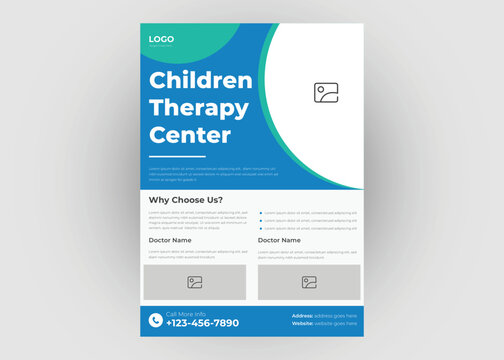 Child Therapy Flyer Design Template. Children Counseling Poster Leaflet Template.