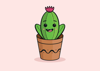 Cute cactus plant illustration with pote vector