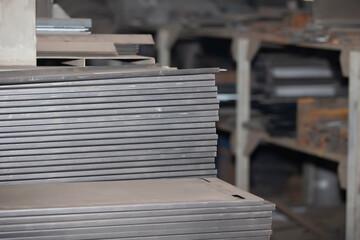 Sheets of metal in the shop of a metallurgical plant.