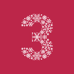 Number 3 made from snowflakes. Decorative element for Christmas and New Year design. Vector graphics