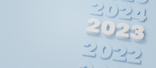 New year 2023 concept, low relief numbers 2023 on light blue background. Minimal with copy space - 3d render.