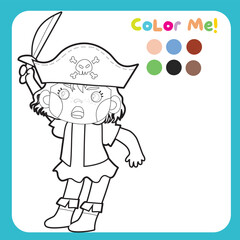 Coloring pirate worksheet for children. Educational printable worksheet. Cute pirate illustration. Vector file for coloring sheet.