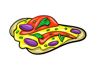 Vector Cheese tartilla with beans. Mexican fast food. Food illustration in cartoon flat style.