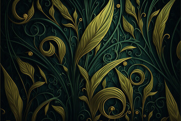 Green abstract floral grass background, Generative AI