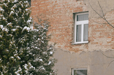 house in winter. Snow covered.
