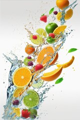 Fototapeta na wymiar Fresh fruits, splashes of water. 