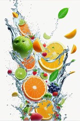 Fototapeta na wymiar Fresh fruits, splashes of water. 